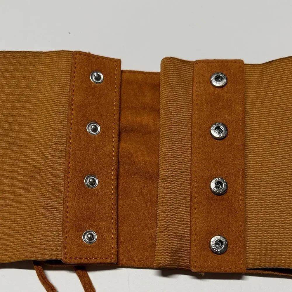Faux Suede Lace-Up Corset Belt Tan Small